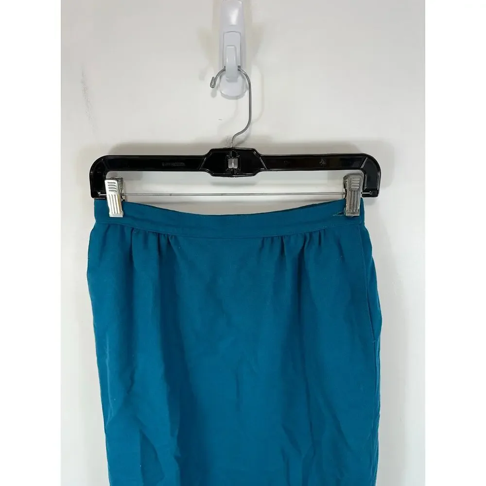 Vintage Pendleton Wool Midi Skirt Teal Size 8 Fits Approx 26 Inch Waist